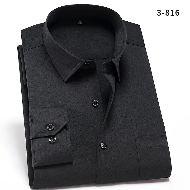 Men's Black Slim Fit Business Shirt with 3 Buttons - Image 7