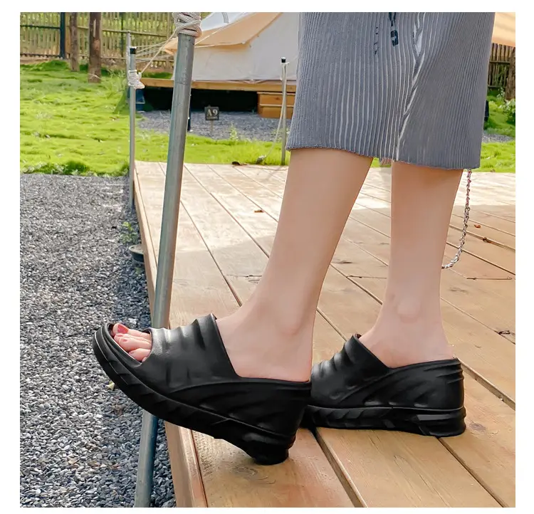 Thick-Soled Slippers for Women European and American Ins Trbottomy 10cm High Heels Eva Wedge Heels Versatile Outer Wear Beach One-Line Slippers — feature 11