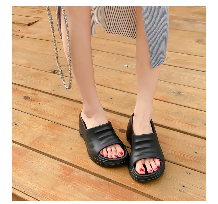 Thick-Soled Slippers for Women European and American Ins Trbottomy 10cm High Heels Eva Wedge Heels Versatile Outer Wear Beach One-Line Slippers — feature 12