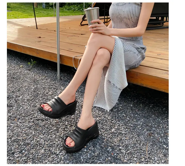 Thick-Soled Slippers for Women European and American Ins Trbottomy 10cm High Heels Eva Wedge Heels Versatile Outer Wear Beach One-Line Slippers — feature 14