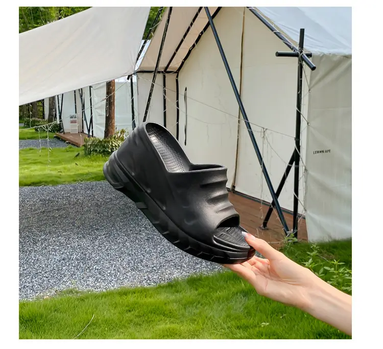 Thick-Soled Slippers for Women European and American Ins Trbottomy 10cm High Heels Eva Wedge Heels Versatile Outer Wear Beach One-Line Slippers — feature 19