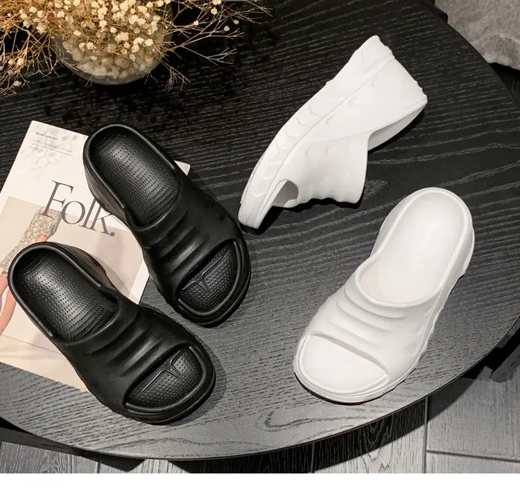Thick-Soled Slippers for Women European and American Ins Trbottomy 10cm High Heels Eva Wedge Heels Versatile Outer Wear Beach One-Line Slippers — feature 2