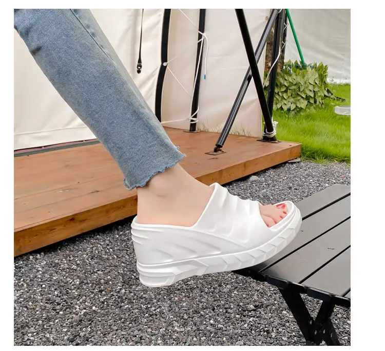 Thick-Soled Slippers for Women European and American Ins Trbottomy 10cm High Heels Eva Wedge Heels Versatile Outer Wear Beach One-Line Slippers — feature 23