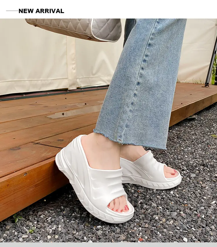 Thick-Soled Slippers for Women European and American Ins Trbottomy 10cm High Heels Eva Wedge Heels Versatile Outer Wear Beach One-Line Slippers — feature 24