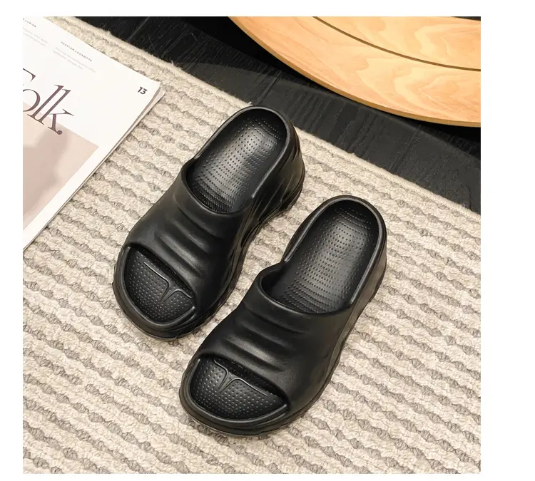 Thick-Soled Slippers for Women European and American Ins Trbottomy 10cm High Heels Eva Wedge Heels Versatile Outer Wear Beach One-Line Slippers — feature 33