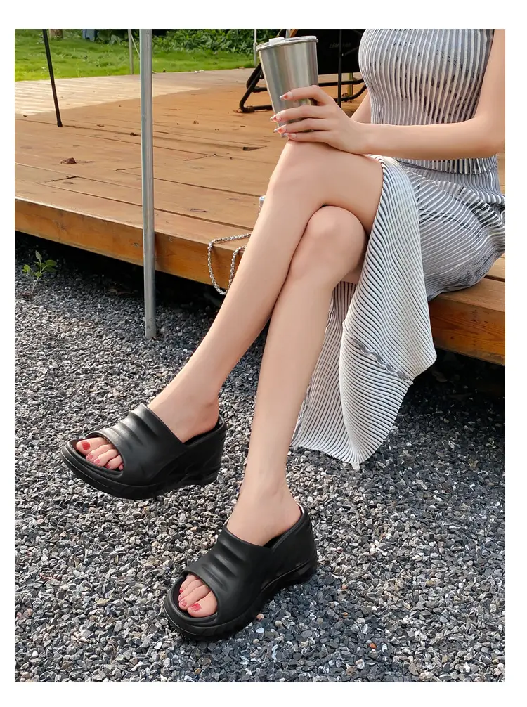 Thick-Soled Slippers for Women European and American Ins Trbottomy 10cm High Heels Eva Wedge Heels Versatile Outer Wear Beach One-Line Slippers — feature 6