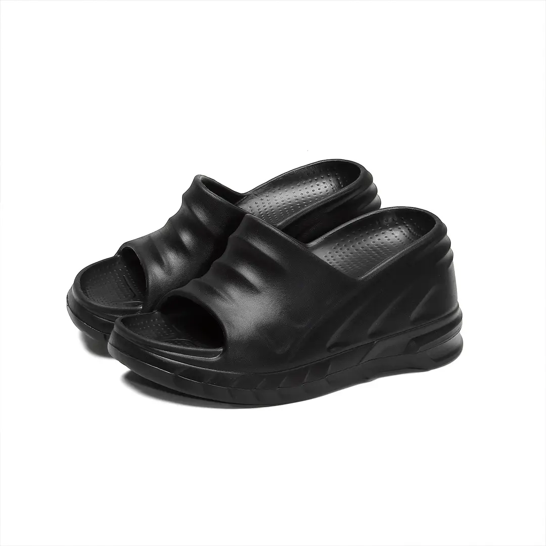Thick-Soled Slippers for Women European and American Ins Trbottomy 10cm High Heels Eva Wedge Heels Versatile Outer Wear Beach One-Line Slippers