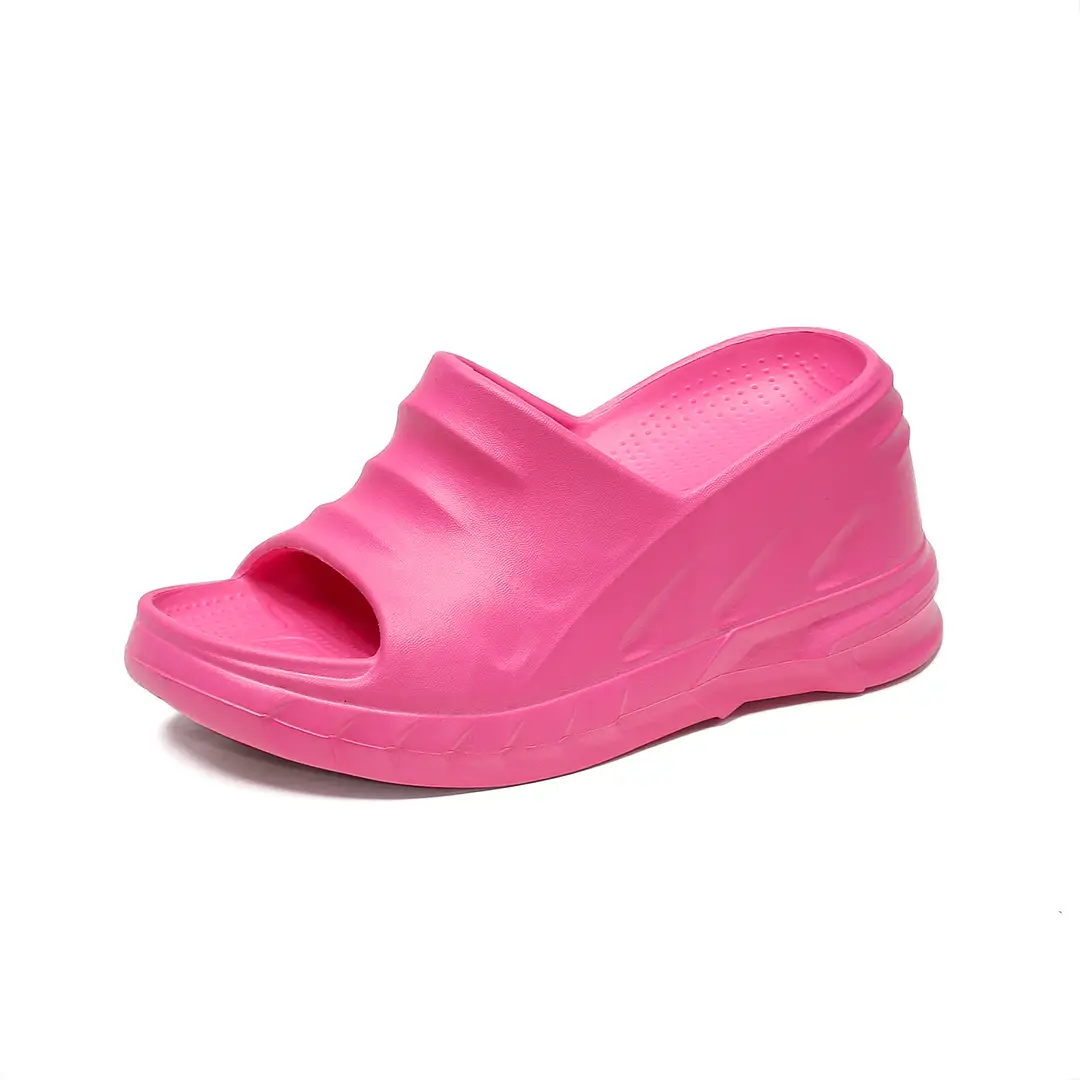 Thick-Soled Slippers for Women European and American Ins Trbottomy 10cm High Heels Eva Wedge Heels Versatile Outer Wear Beach One-Line Slippers