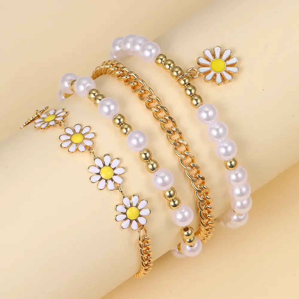 Gold Bead Pearl Bracelet Set for Women - Image 5