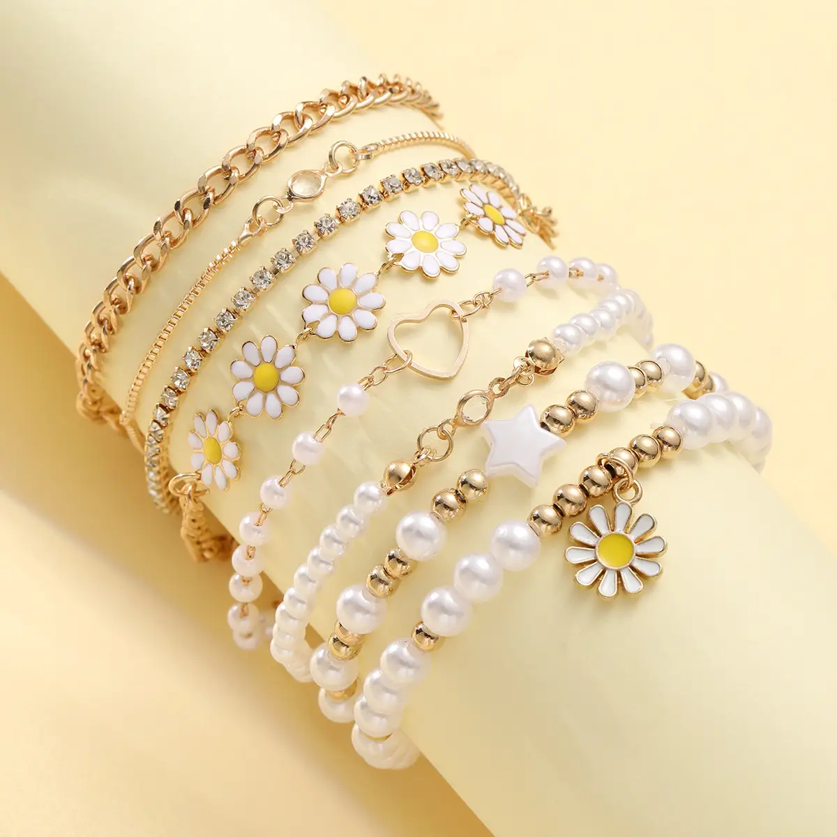 Gold Bead Pearl Bracelet Set for Women - Image 2