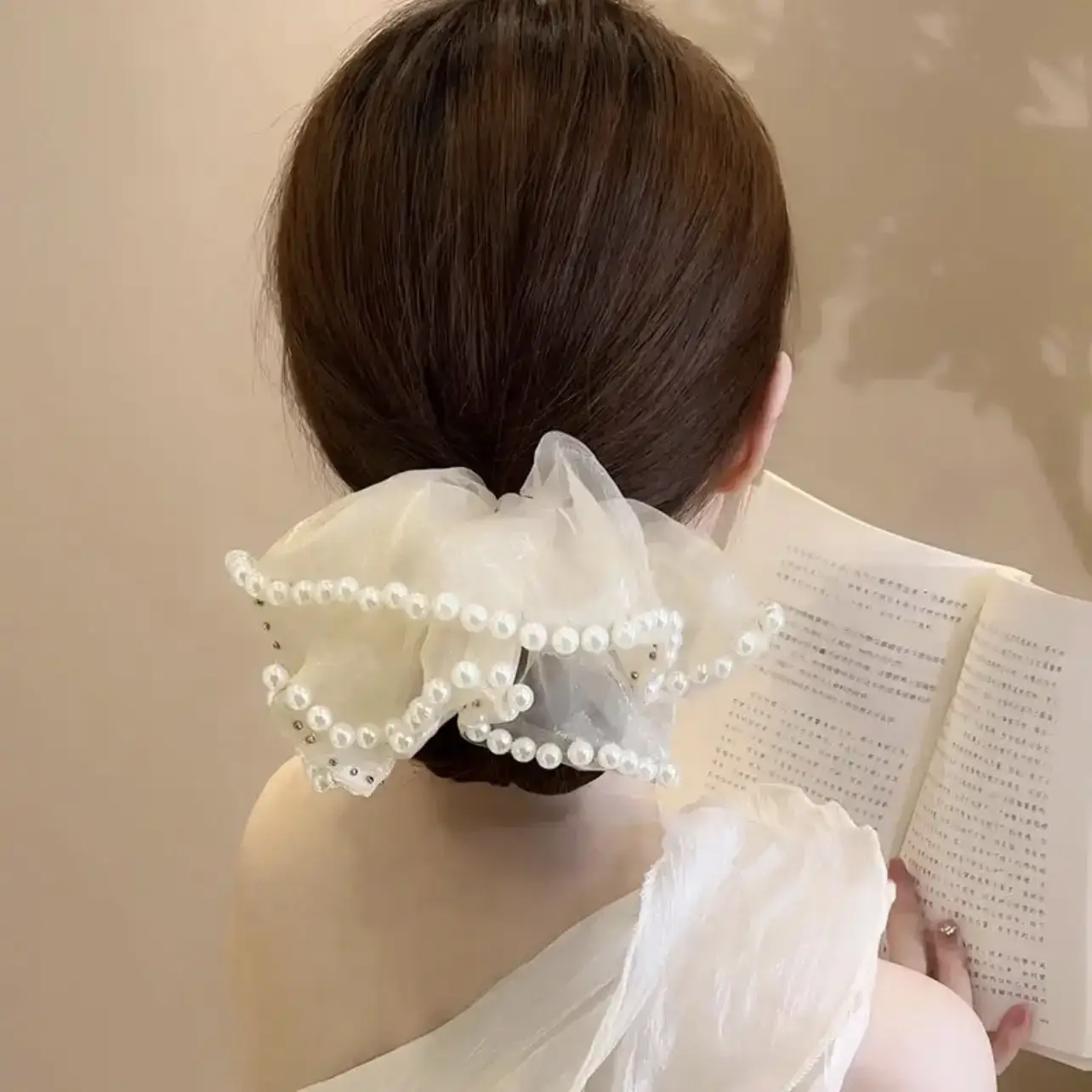 Pearl Hair Ring Bow for Women High-end Super Fairy - Image 2