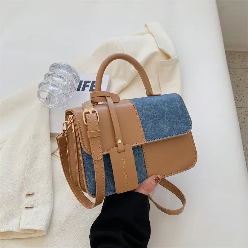 Women's 2023 Contrast PU Square Bag Shoulder Messenger - Image 5