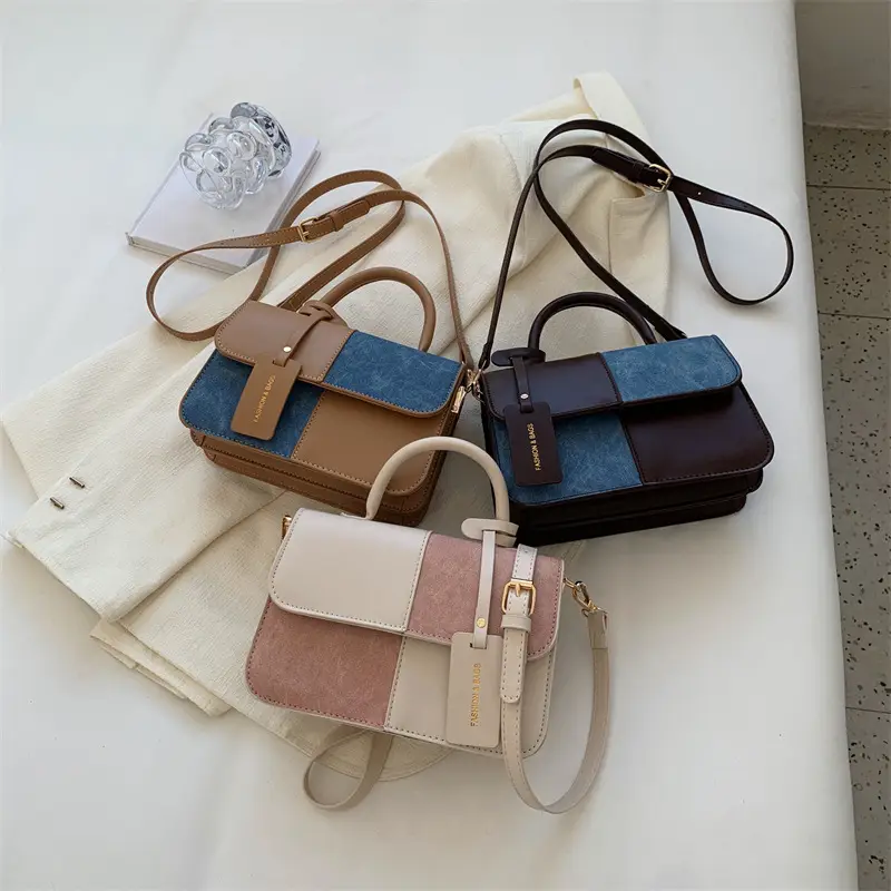 Women's 2023 Contrast PU Square Bag Shoulder Messenger - Image 7