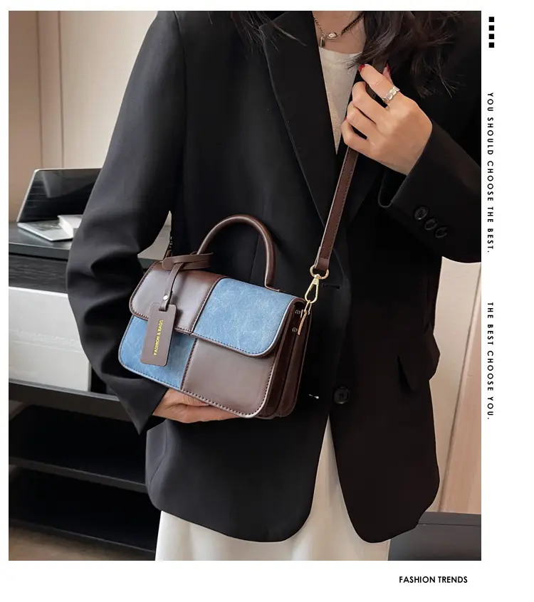 Women's 2023 Contrast PU Square Bag Shoulder Messenger — feature 1
