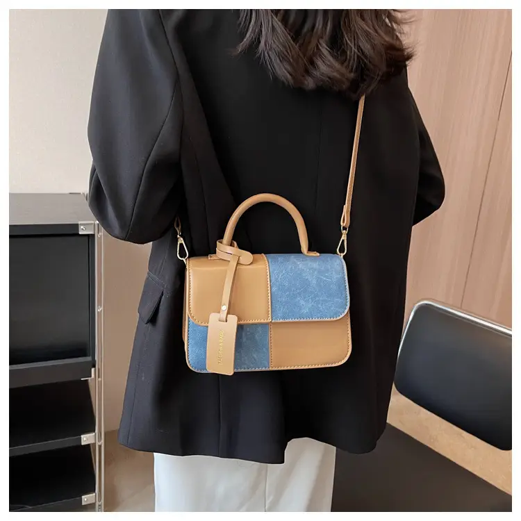 Women's 2023 Contrast PU Square Bag Shoulder Messenger — feature 10