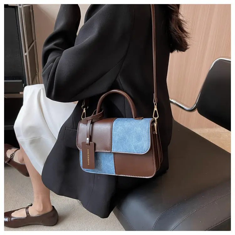 Women's 2023 Contrast PU Square Bag Shoulder Messenger — feature 12
