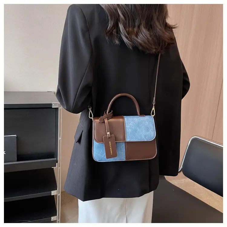 Women's 2023 Contrast PU Square Bag Shoulder Messenger — feature 13