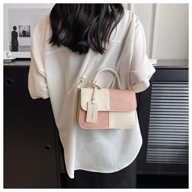 Women's 2023 Contrast PU Square Bag Shoulder Messenger — feature 7