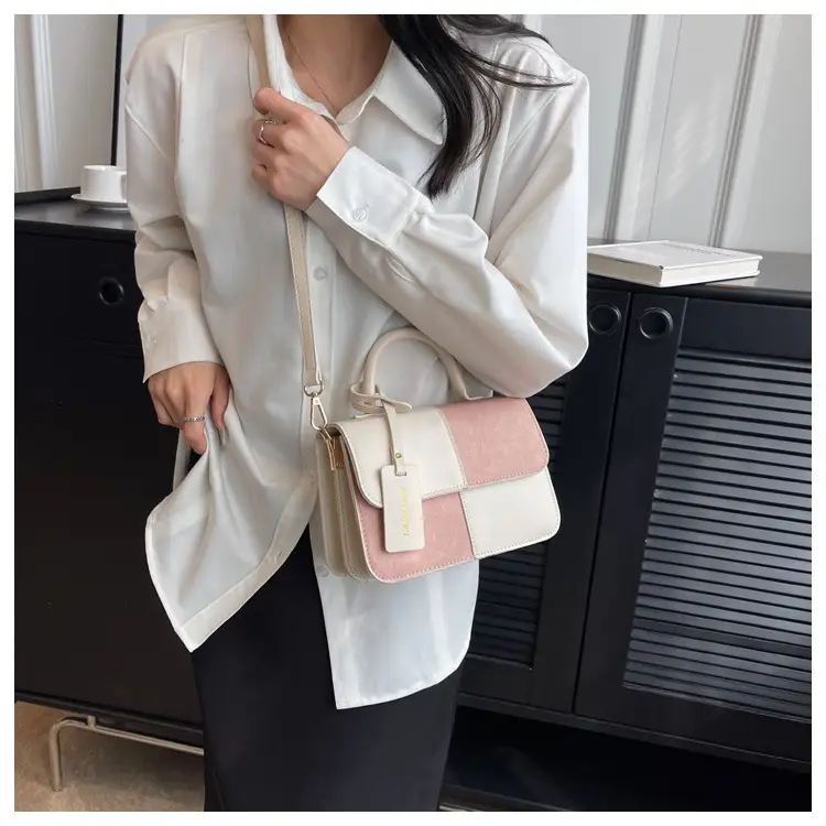 Women's 2023 Contrast PU Square Bag Shoulder Messenger — feature 8