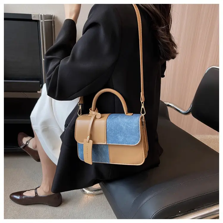 Women's 2023 Contrast PU Square Bag Shoulder Messenger — feature 9