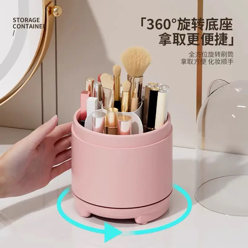 360 Rotating Cosmetic Brush Storage Box Blue