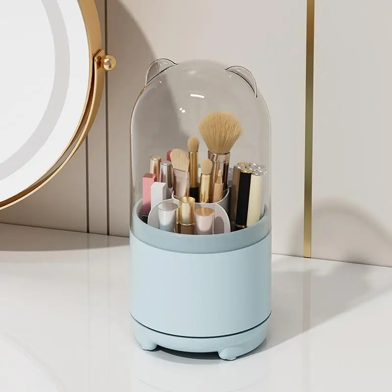 360 Rotating Cosmetic Brush Storage Box Blue
