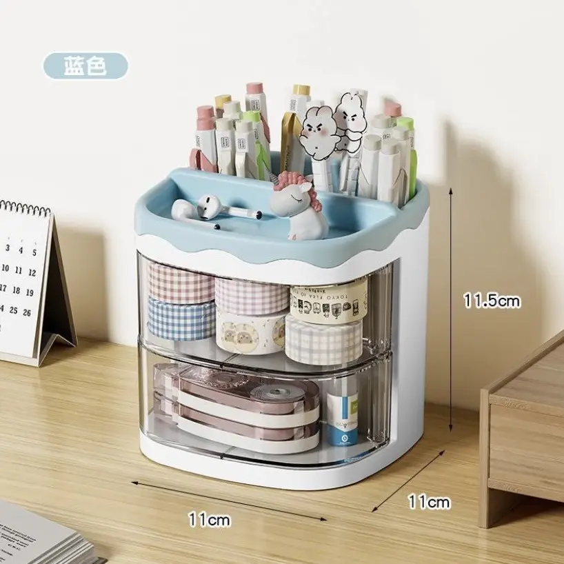 360 Rotating Cosmetic Brush Storage Box Blue