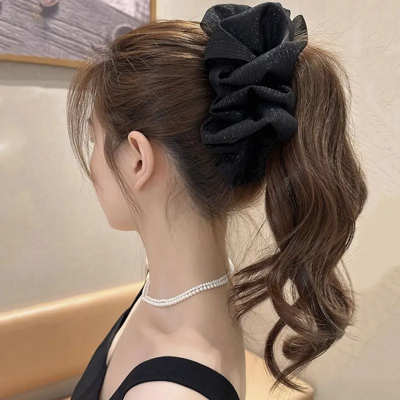 Black Diamond Gauze Bow Hairpin with Full Diamond Embellishment - Image 5
