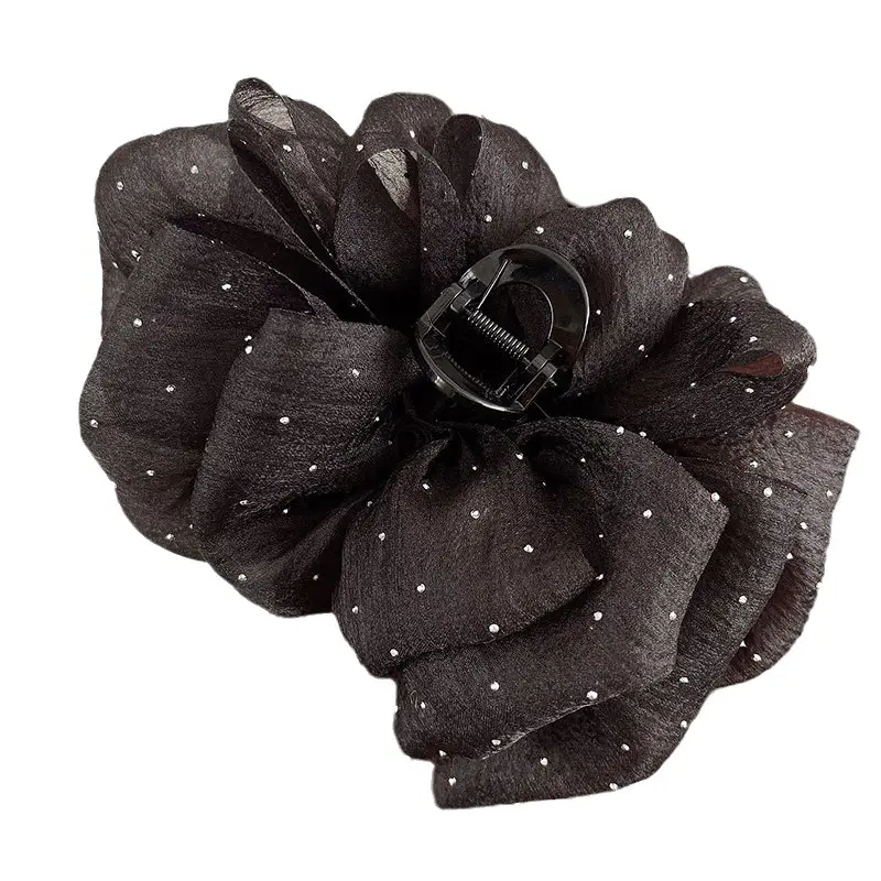 Black Diamond Gauze Bow Hairpin with Full Diamond Embellishment - Image 7