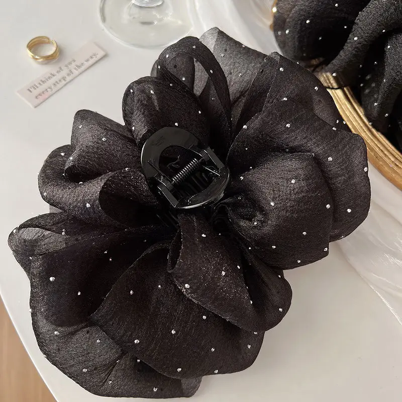Black Diamond Gauze Bow Hairpin with Full Diamond Embellishment — feature 10