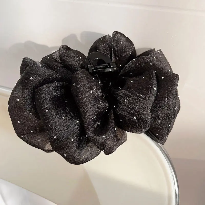 Black Diamond Gauze Bow Hairpin with Full Diamond Embellishment — feature 11