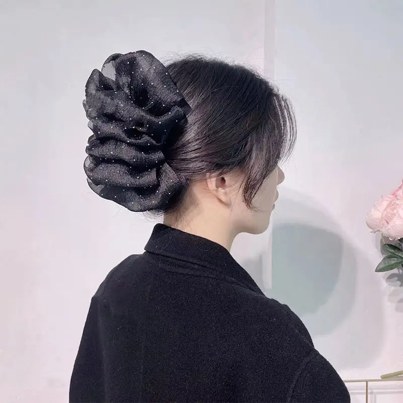 Black Diamond Gauze Bow Hairpin with Full Diamond Embellishment — feature 4