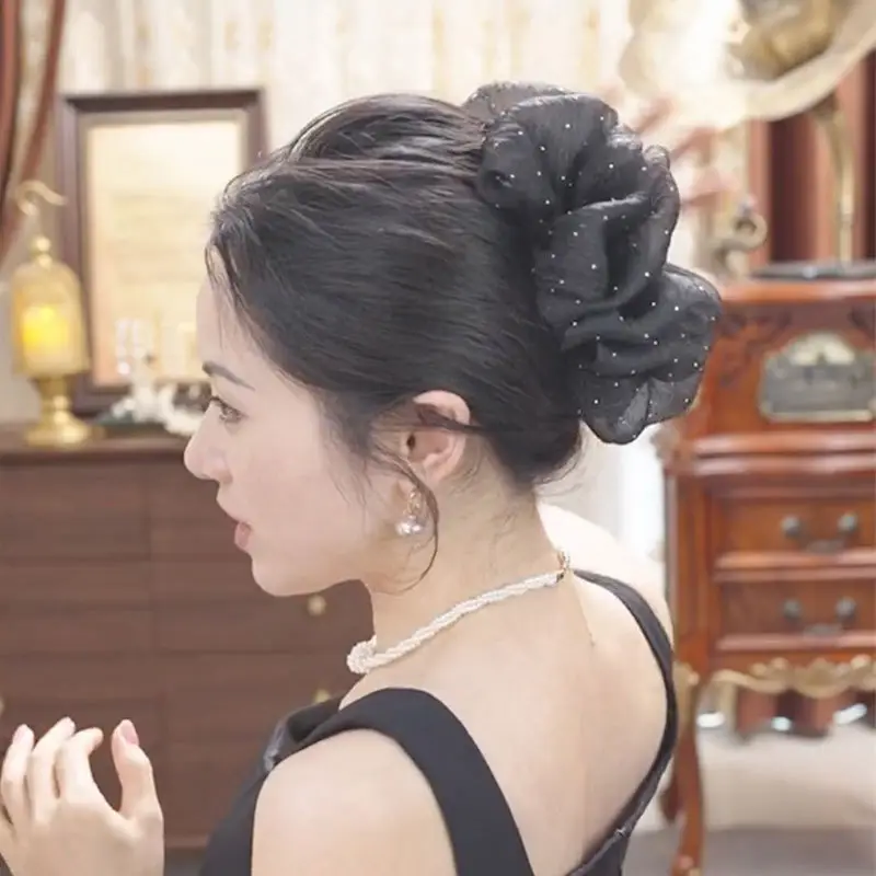 Black Diamond Gauze Bow Hairpin with Full Diamond Embellishment — feature 5