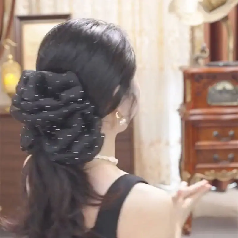 Black Diamond Gauze Bow Hairpin with Full Diamond Embellishment — feature 6