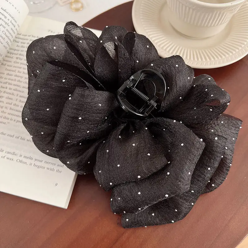 Black Diamond Gauze Bow Hairpin with Full Diamond Embellishment — feature 8