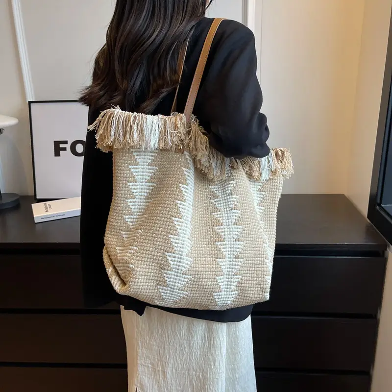 Women's 2023 Braided Wool Shoulder Bag Large Capacity - Image 7