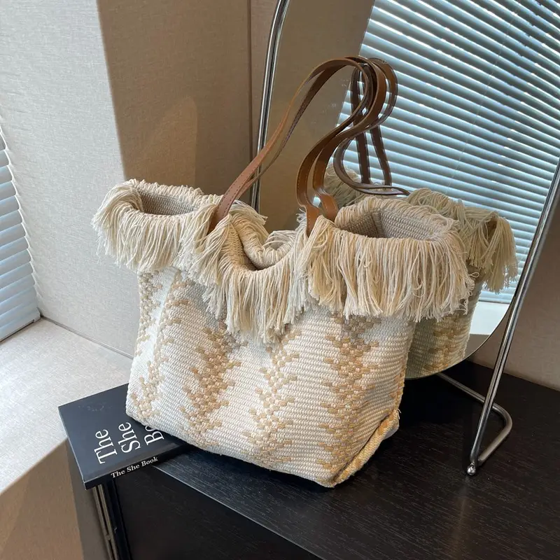 Women's 2023 Braided Wool Shoulder Bag Large Capacity - Image 2