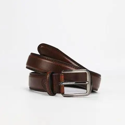 Men's Genuine Leather Belt with Pin Buckle Brown - Image 5