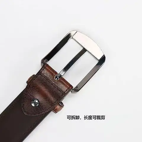 Men's Genuine Leather Belt with Pin Buckle Brown - Image 6