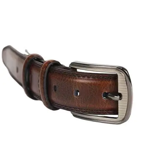 Men's Genuine Leather Belt with Pin Buckle Brown - Image 7