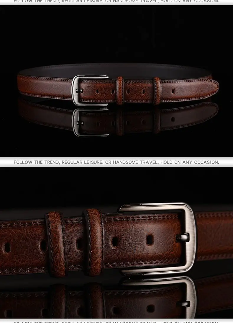 Men's Genuine Leather Belt with Pin Buckle Brown — feature 7