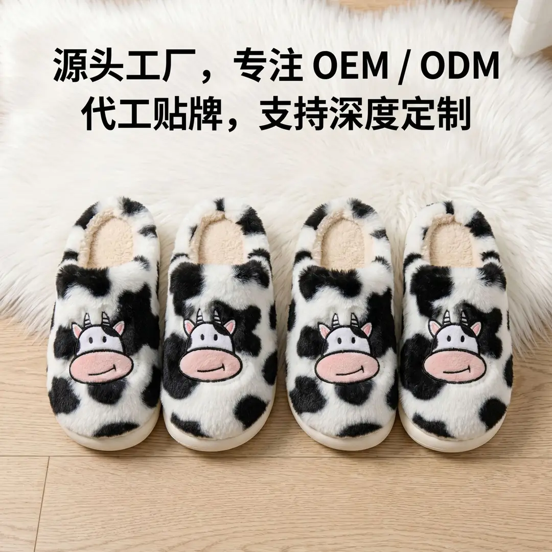 Cute cartoon cow cotton slippers cross-border student Korean indoor non-slip warm Mao Mao shoes cross-border spot