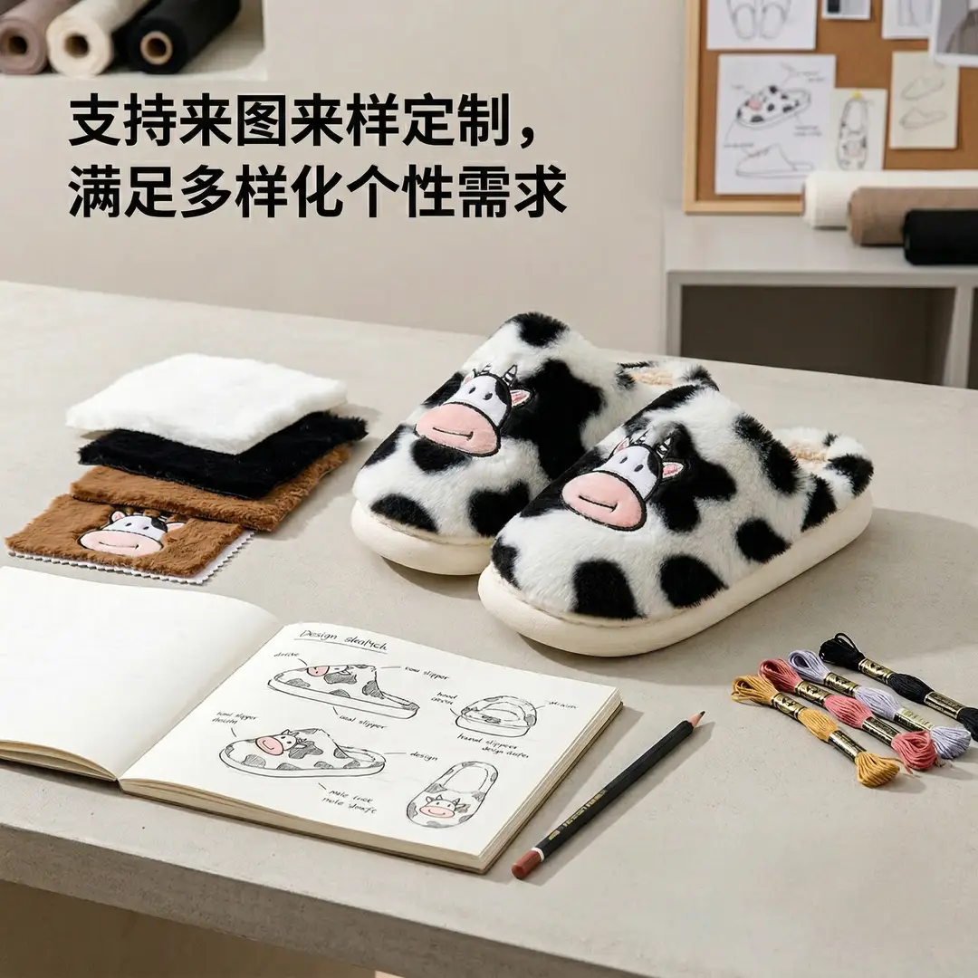 Cute cartoon cow cotton slippers cross-border student Korean indoor non-slip warm Mao Mao shoes cross-border spot