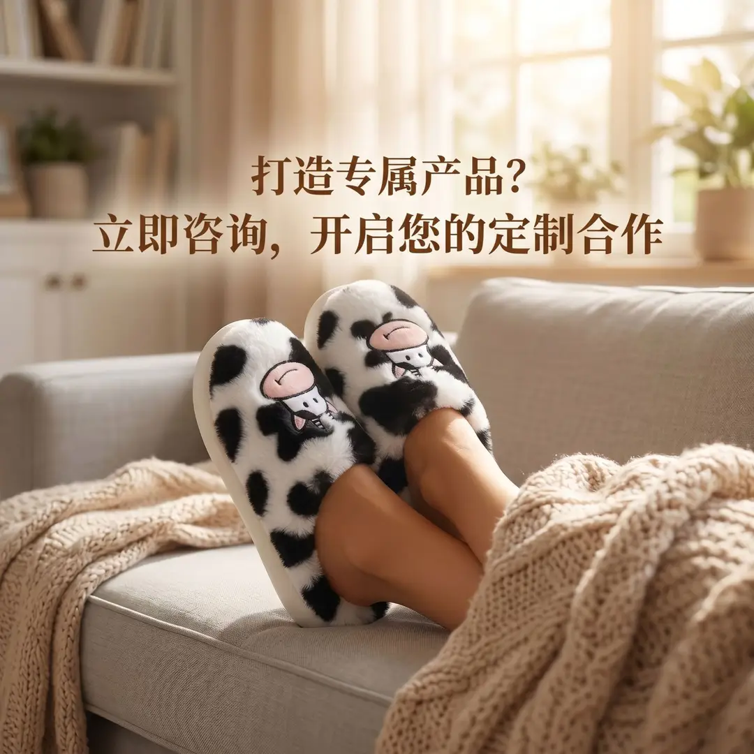 Cute cartoon cow cotton slippers cross-border student Korean indoor non-slip warm Mao Mao shoes cross-border spot