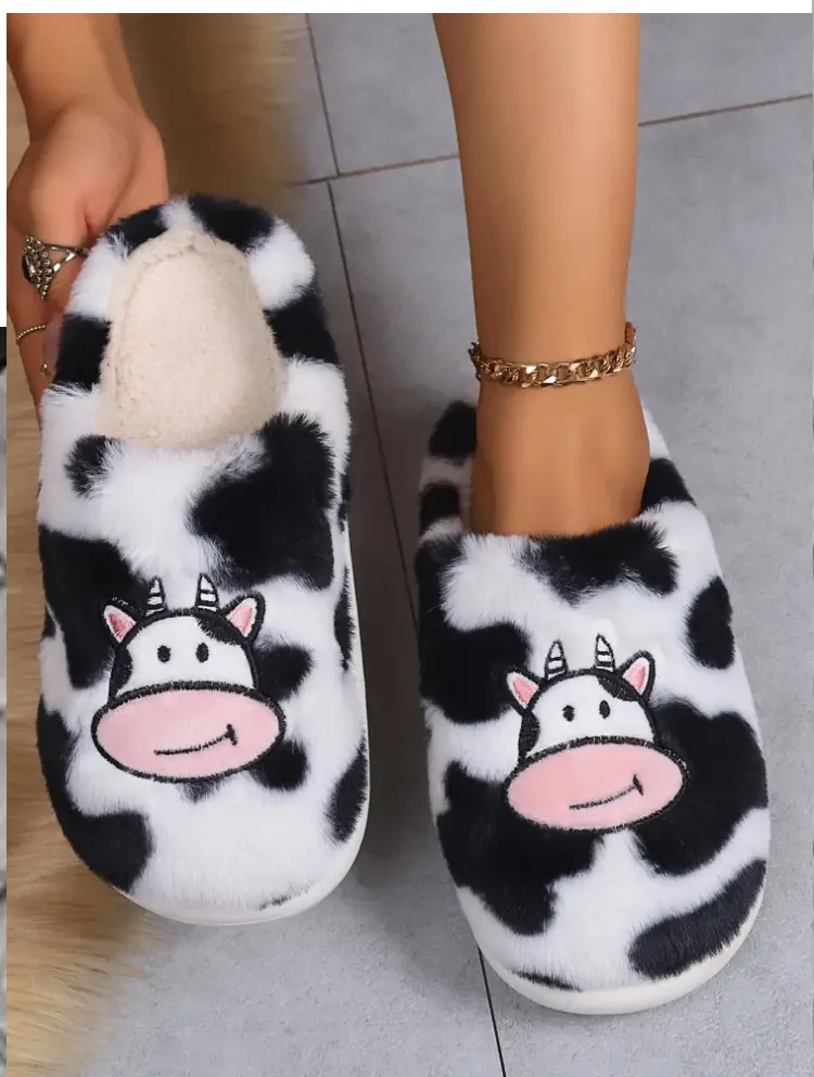 Cute cartoon cow cotton slippers cross-border student Korean indoor non-slip warm Mao Mao shoes cross-border spot — feature 10