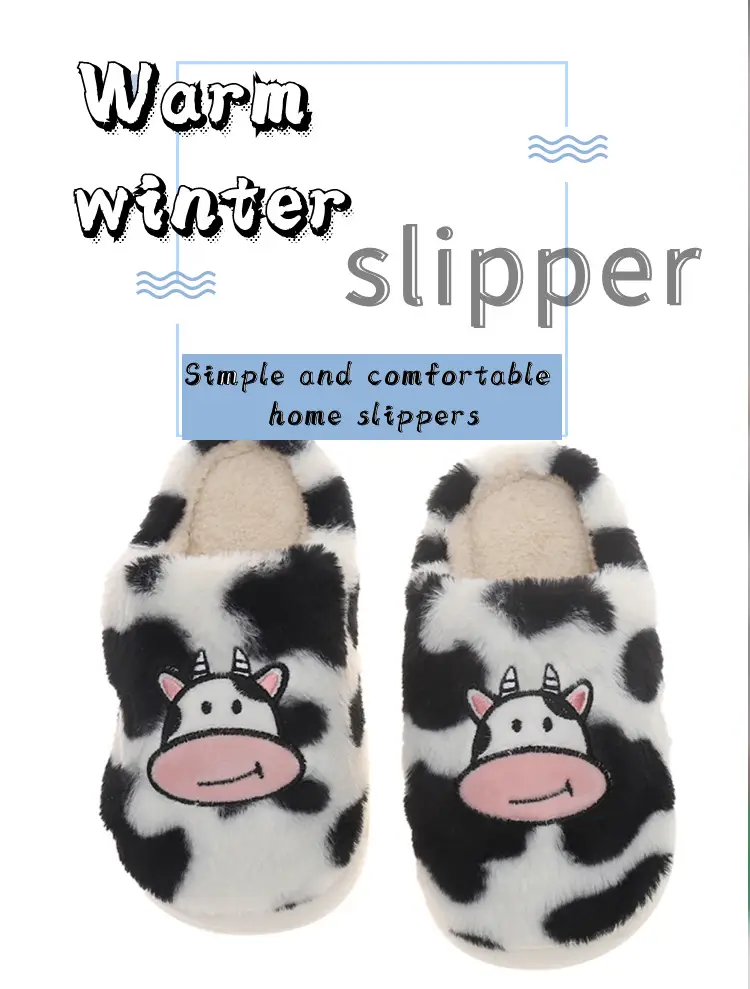 Cute cartoon cow cotton slippers cross-border student Korean indoor non-slip warm Mao Mao shoes cross-border spot — feature 4