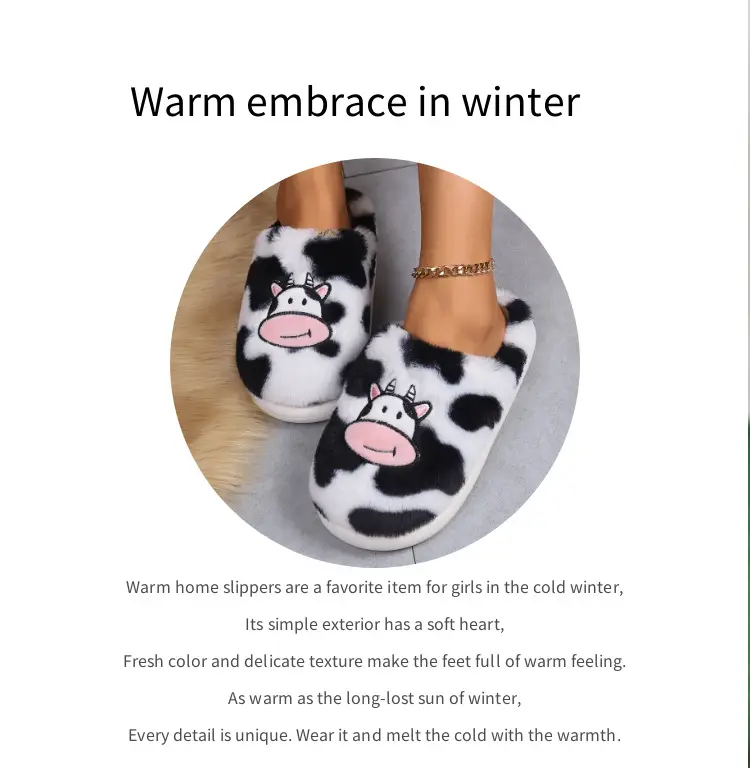 Cute cartoon cow cotton slippers cross-border student Korean indoor non-slip warm Mao Mao shoes cross-border spot — feature 5