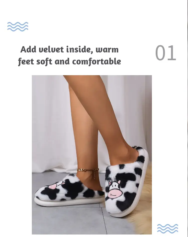 Cute cartoon cow cotton slippers cross-border student Korean indoor non-slip warm Mao Mao shoes cross-border spot — feature 8