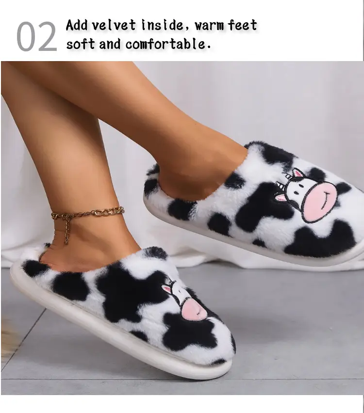 Cute cartoon cow cotton slippers cross-border student Korean indoor non-slip warm Mao Mao shoes cross-border spot — feature 9
