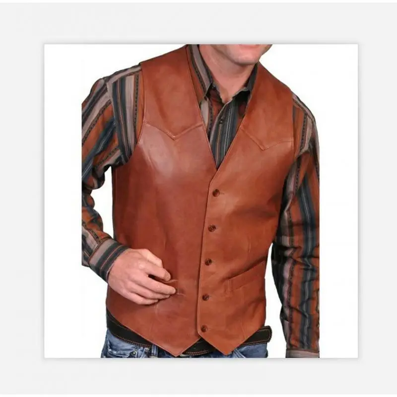2025 Men's Leather Vest Black Single Breasted - Image 5